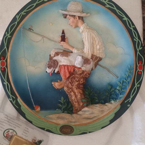 Coca Cola Other - Norman Rockwell Out Fishin Coca Cola Commemorative Edition Plate. With COA